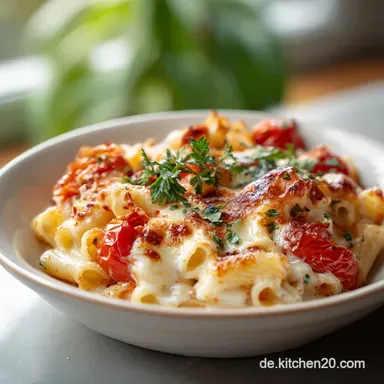 Tomaten-Mozzarella-Nudelauflauf: Cremig &Uuml;berbacken in 40 Minuten Rezeptkarte