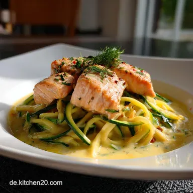 Zucchini Nudeln Mit Lachs Und Zitronensoße Low Carb Keto: Seidig Cremig Rezeptkarte