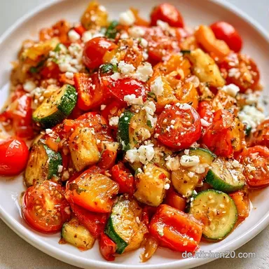 Zucchini Paprika Pfanne mit Feta Rezeptkarte