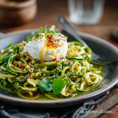 Zucchininudeln mit Rucolapesto und Burrata Das Keto Dinner f&uuml;r hei&szlig;e Tage Rezeptkarte