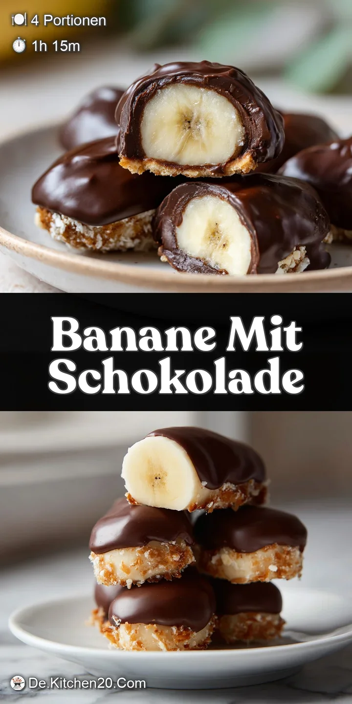 Close-up showcasing the smooth, crackly chocolate shell of a frozen banana, revealing the soft, creamy fruit inside. A tem...