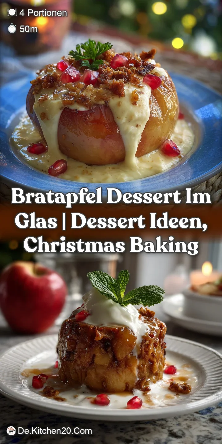 Close-up of a glistening baked apple, its tender flesh revealed, swimming in a rich, creamy sauce. The aroma of cinnamon f...