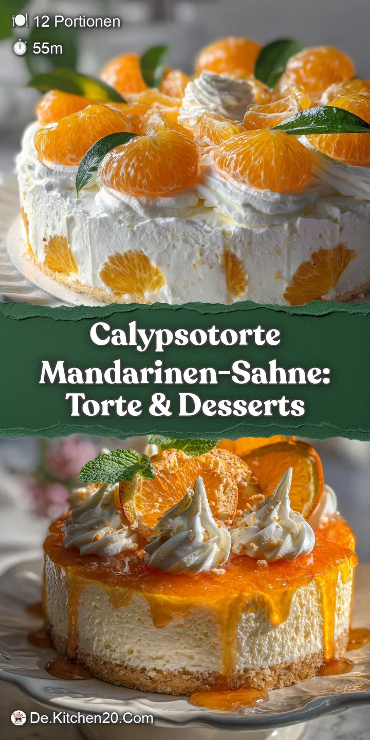 Close-up captures the Calypsotorte's creamy texture, vibrant mandarin slices, and delicate sponge cake layers.