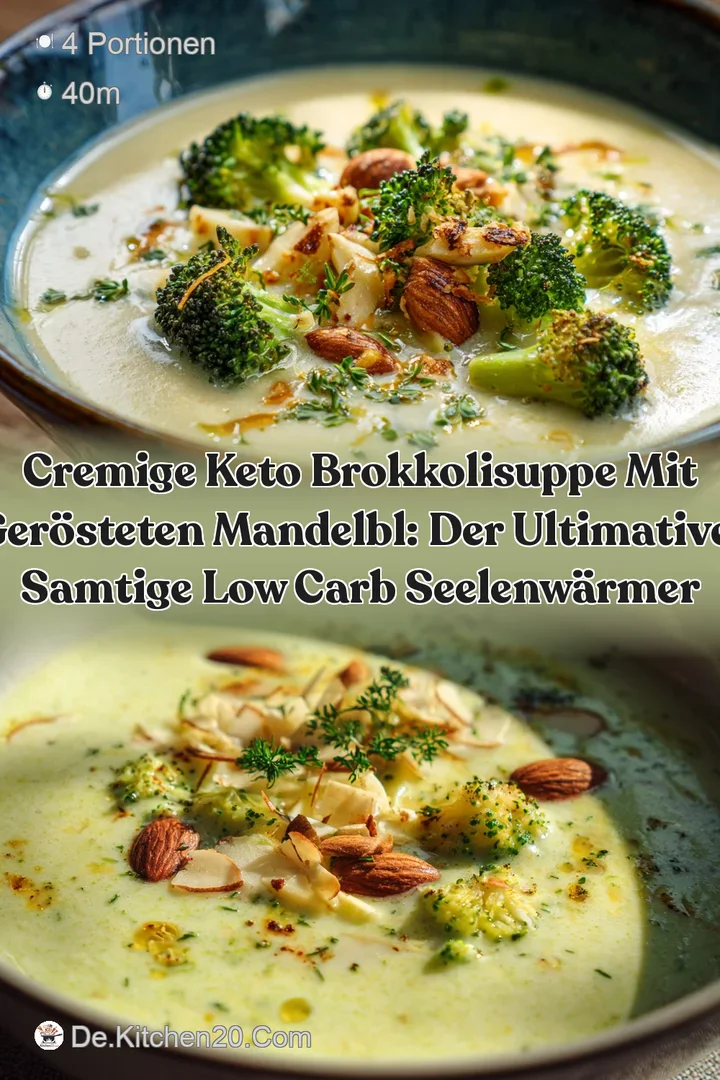 Cremige Keto Brokkolisuppe mit ger&ouml;steten Mandelbl: Der ultimative samtige Low Carb Seelenw&auml;rmer