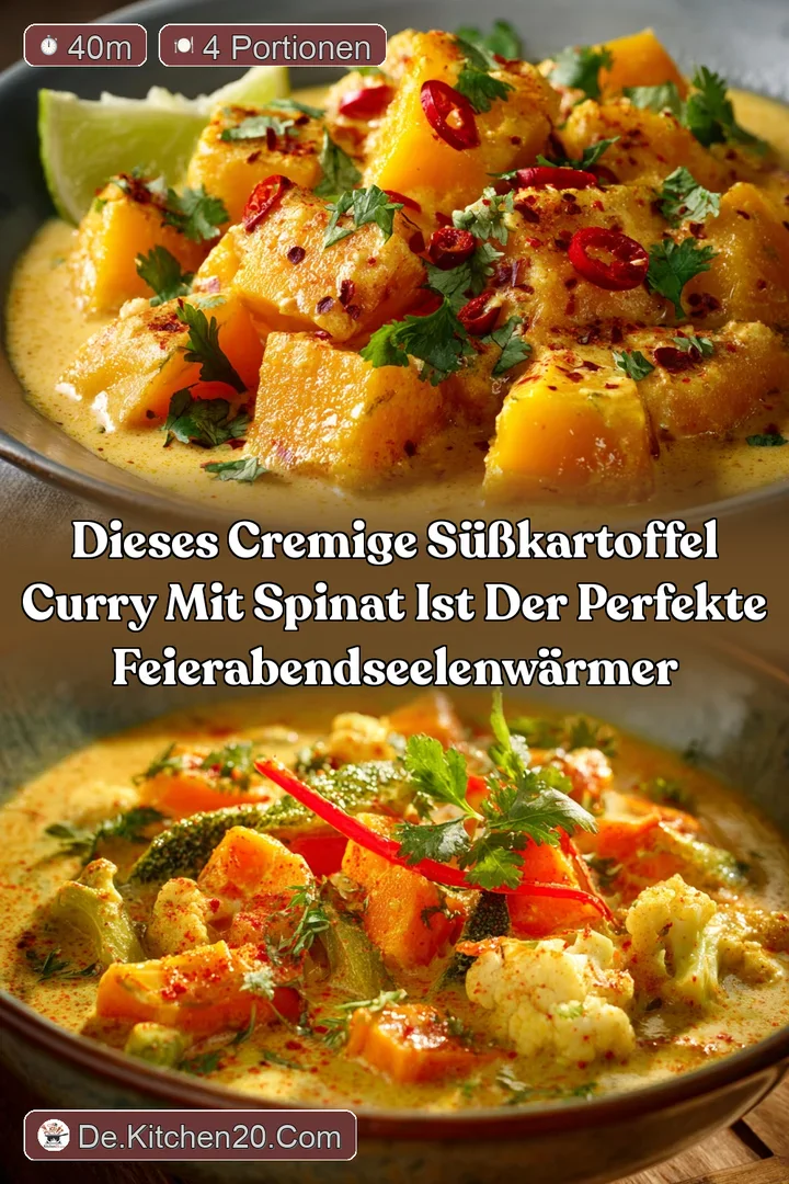 Dieses cremige S&uuml;&szlig;kartoffel Curry mit Spinat ist der perfekte FeierabendSeelenw&auml;rmer