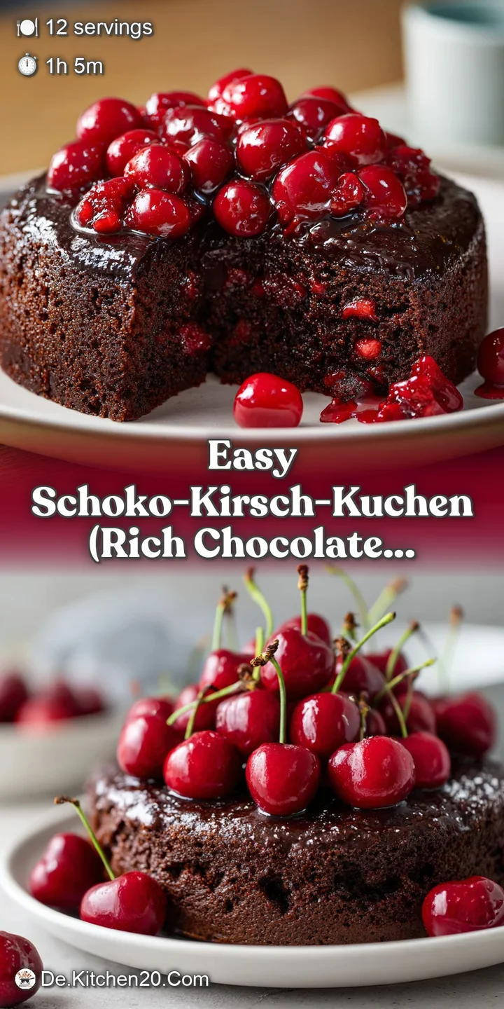 Nahaufnahme der feuchten, dunklen Krume mit einer eingebackenen, gl&auml;nzenden Kirsche und zart schmelzender Schokolade.