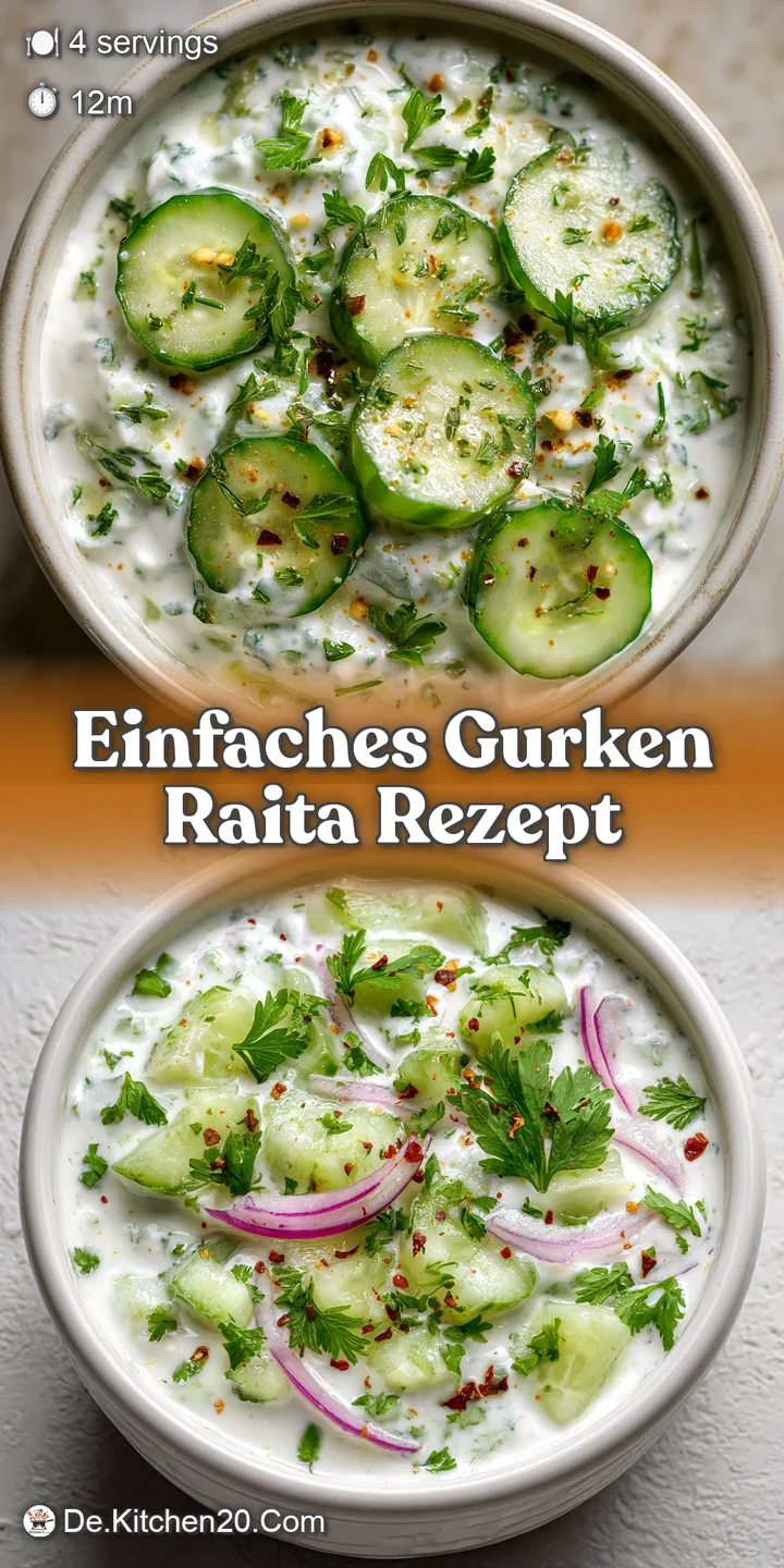 Close-up of refreshing raita: diced cucumbers and fresh herbs swirl in a creamy yogurt base, a cool and inviting Indian side.