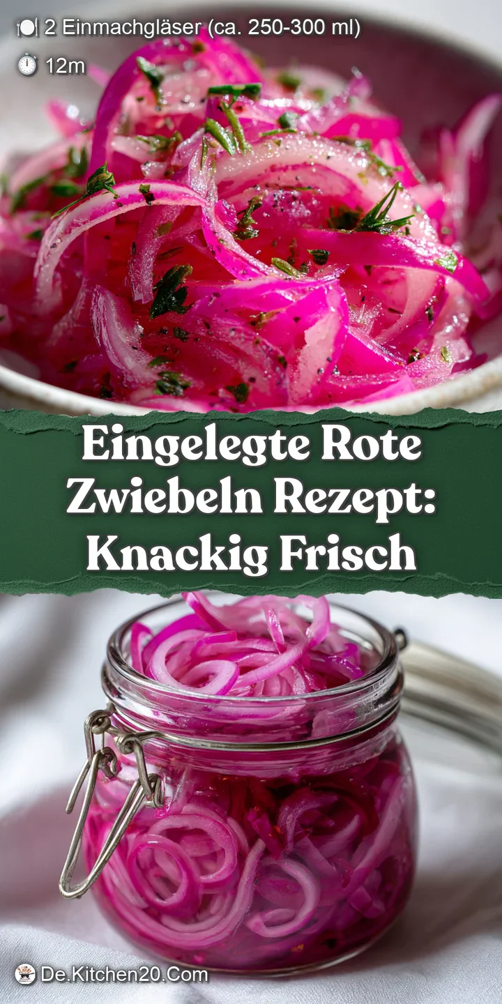 Close-up shows the rich, translucent red hues of the pickled onions, with a sheen of liquid, highlighting their crisp text...