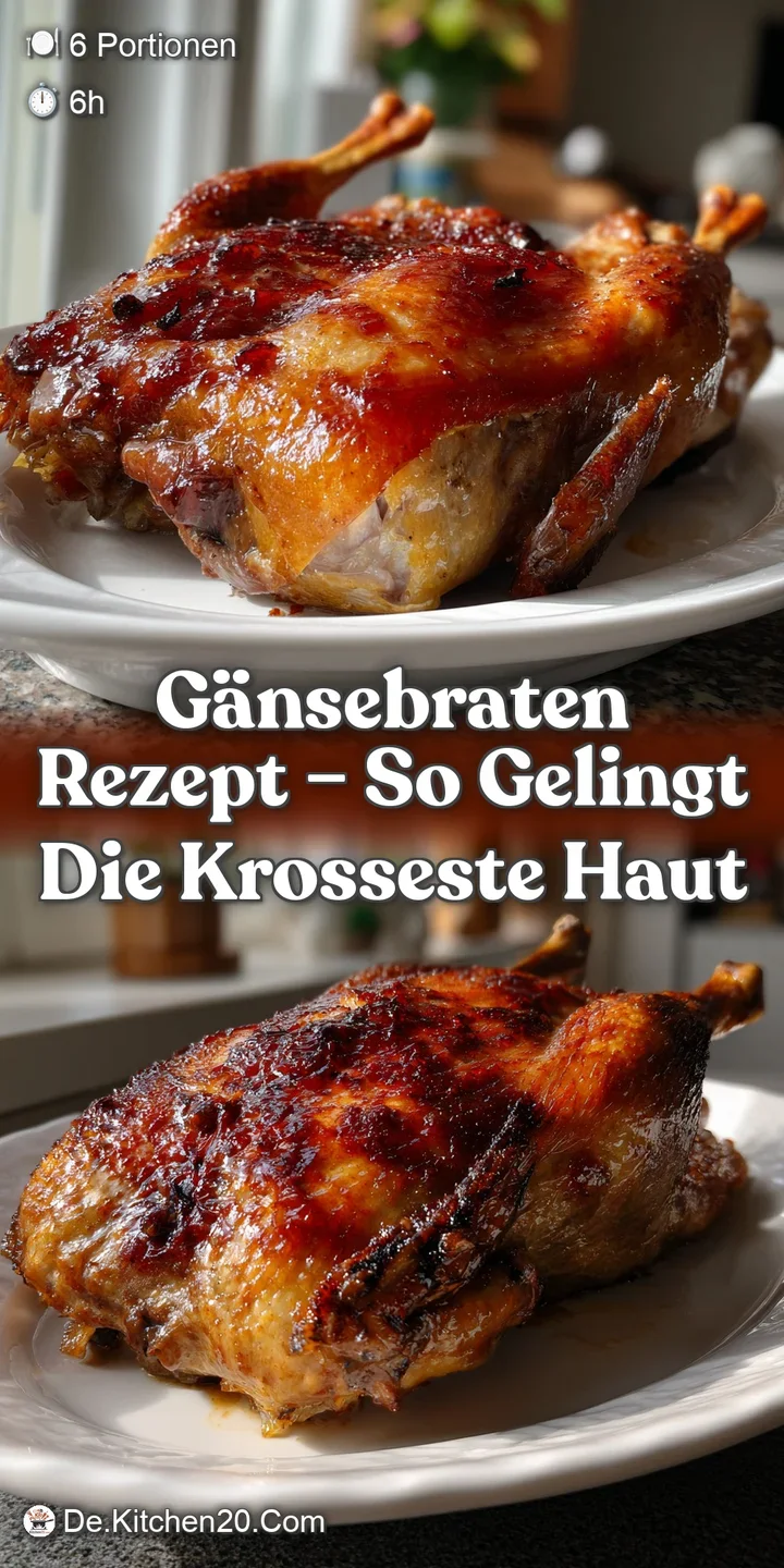 Close-up of succulent goose with deeply browned, crackling skin, juicy meat, and rich, savory gravy, steam rising slightly.