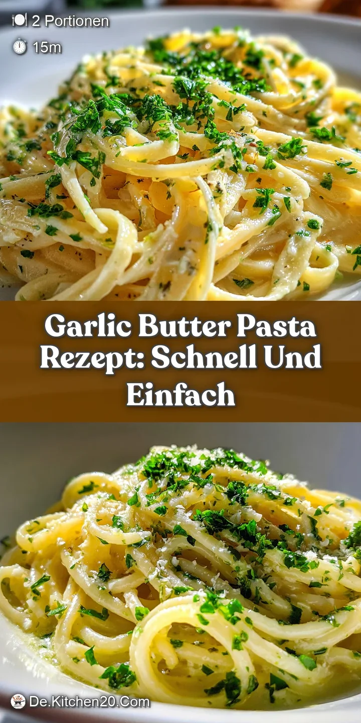 Close-up view of garlic butter pasta, showcasing the glossy strands coated in rich sauce and aromatic herbs, a truly appet...