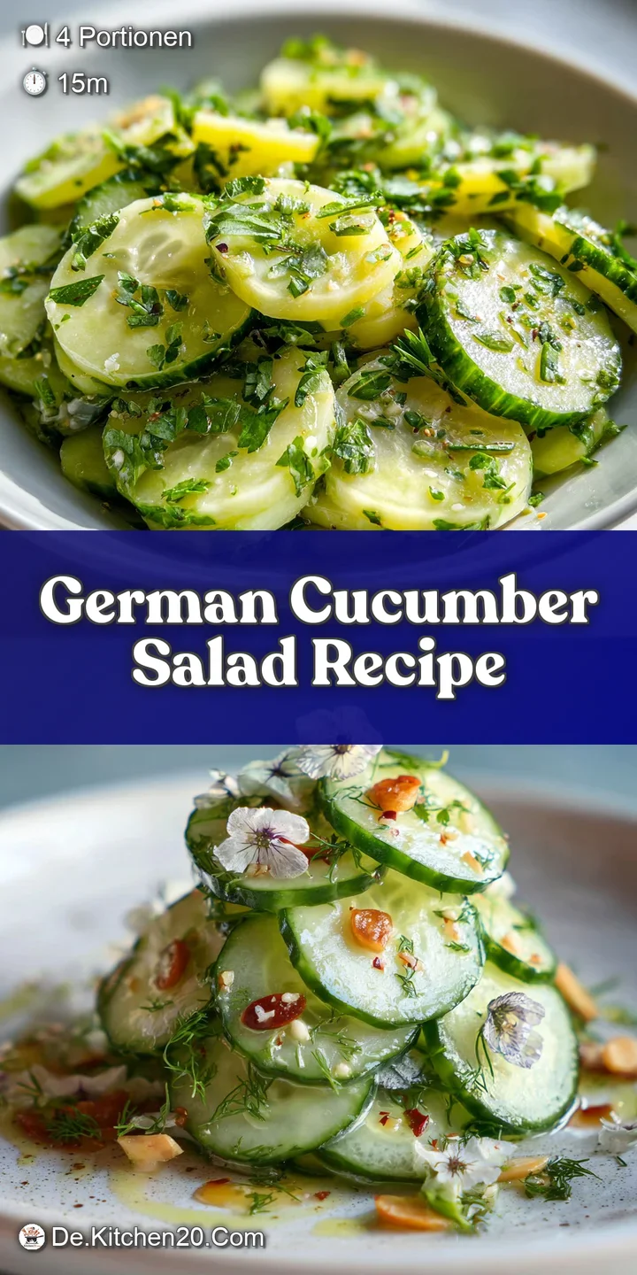 Close-up of refreshing cucumber salad, showing the thin cucumber slices, creamy dill dressing, and cracked black pepper de...
