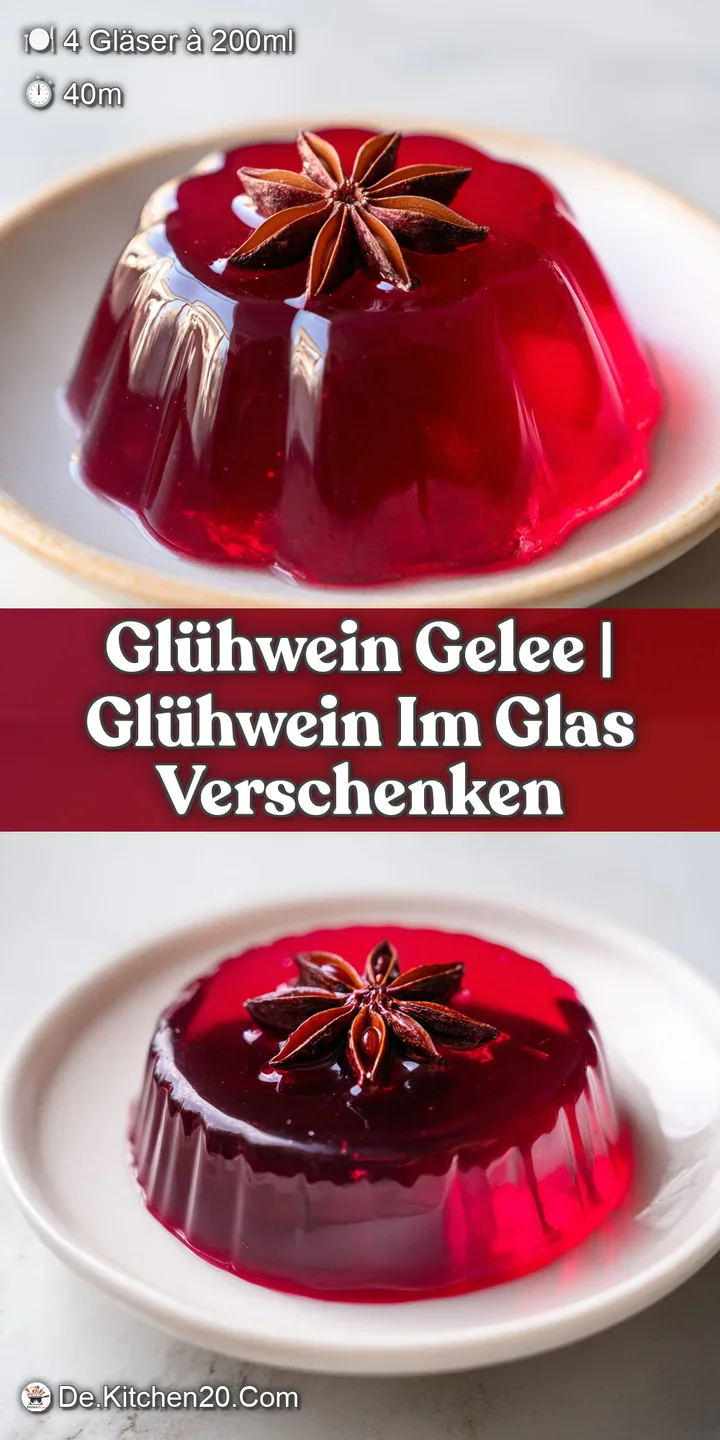 Nahaufnahme eines gl&auml;nzenden, weinroten Gelees, das das Licht bricht und eine glatte, zittrige Textur aufweist.