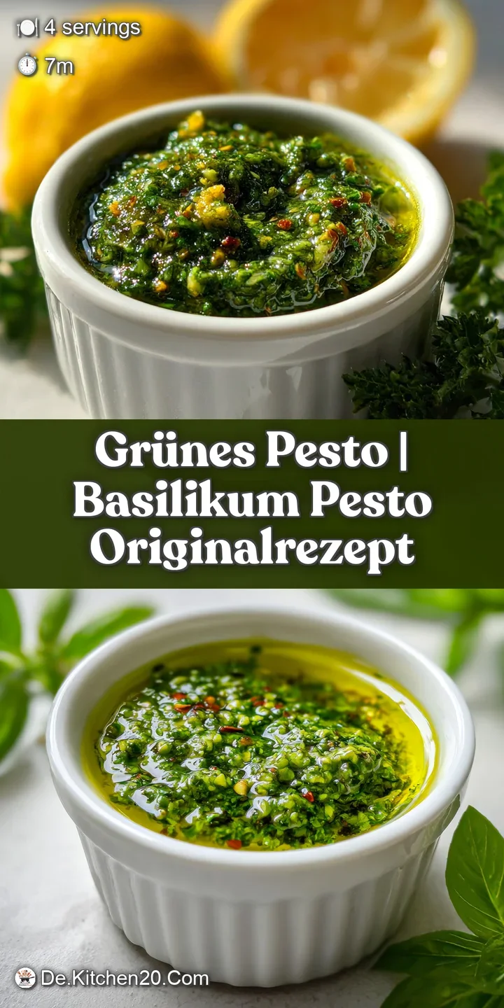 Lustrous green pesto close-up, showcasing fresh herbs and coarse texture. Pine nuts and parmesan flecks create an inviting...