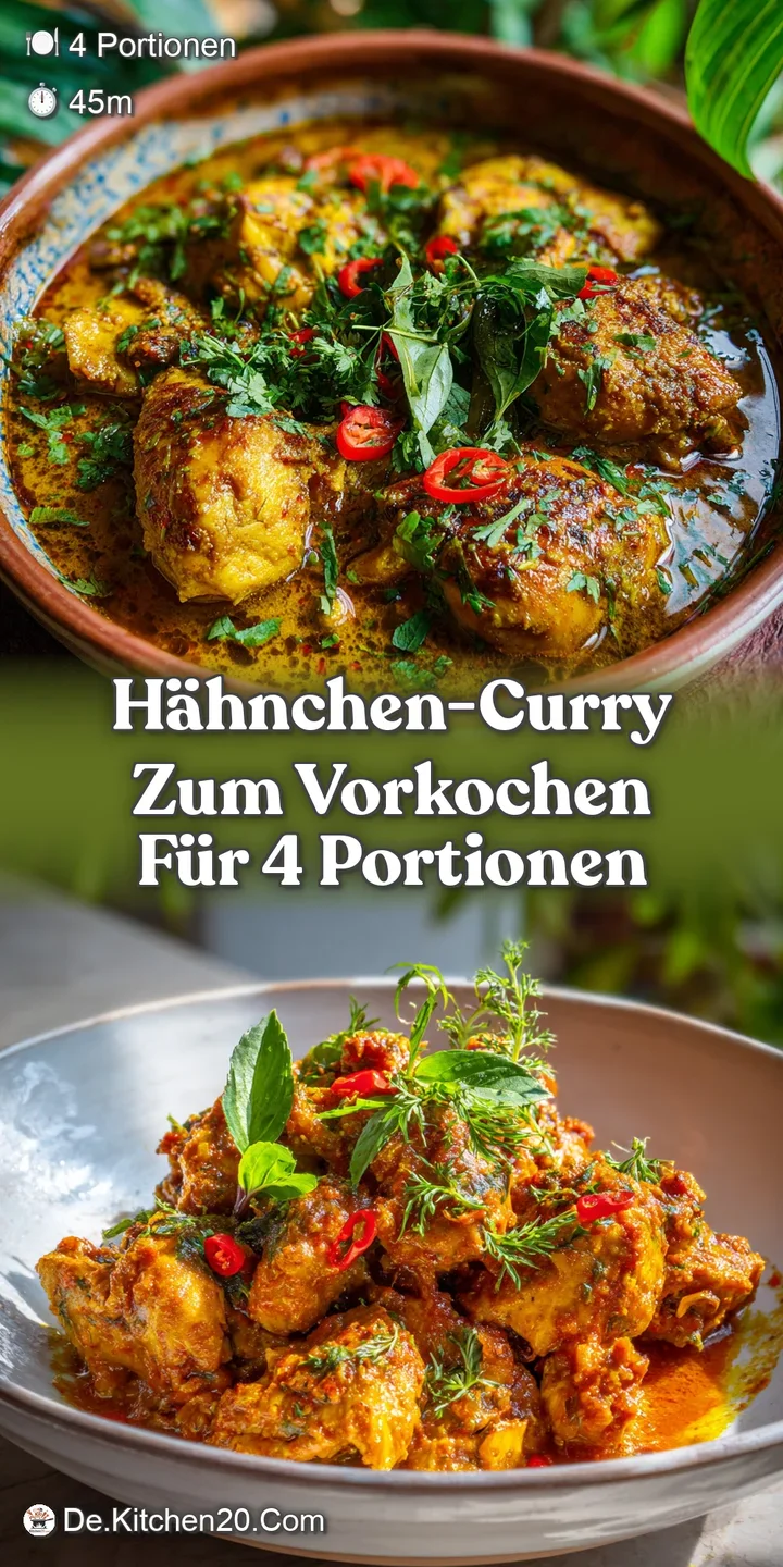 Up-close, flavorful chicken curry featuring juicy chicken, a rich creamy sauce, and vibrant pops of fresh herbs and spices.