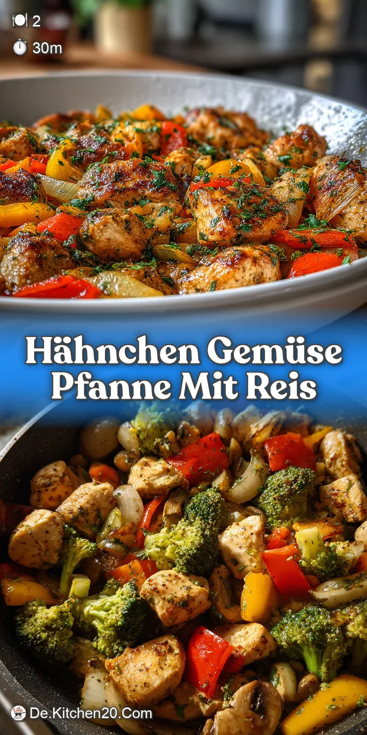 Close-up of glistening chicken and crisp-tender vegetables in a savory stir-fry. Vibrant colors pop against a bed of fluff...