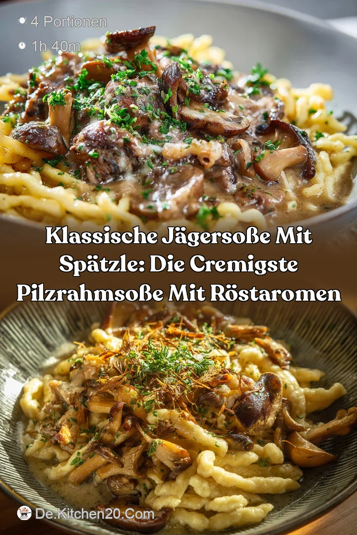 Klassische J&auml;gerso&szlig;e mit Sp&auml;tzle: Die cremigste Pilzrahmso&szlig;e mit R&ouml;staromen