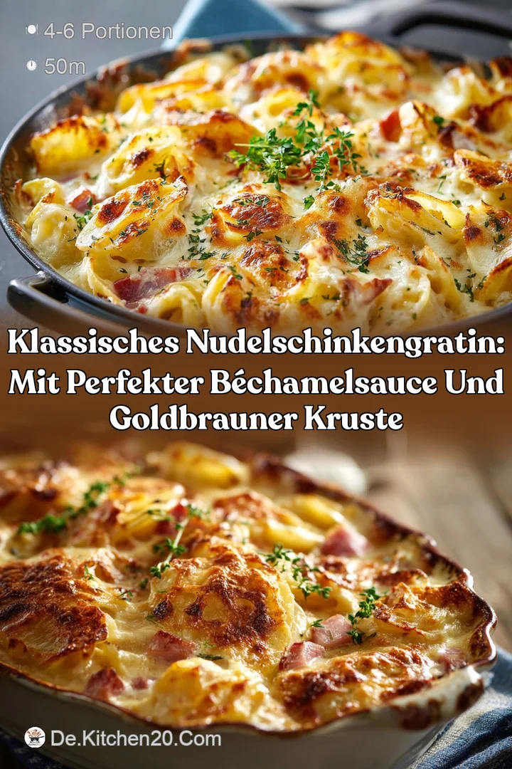 Klassisches NudelSchinkenGratin: Mit perfekter B&eacute;chamelsauce und goldbrauner Kruste