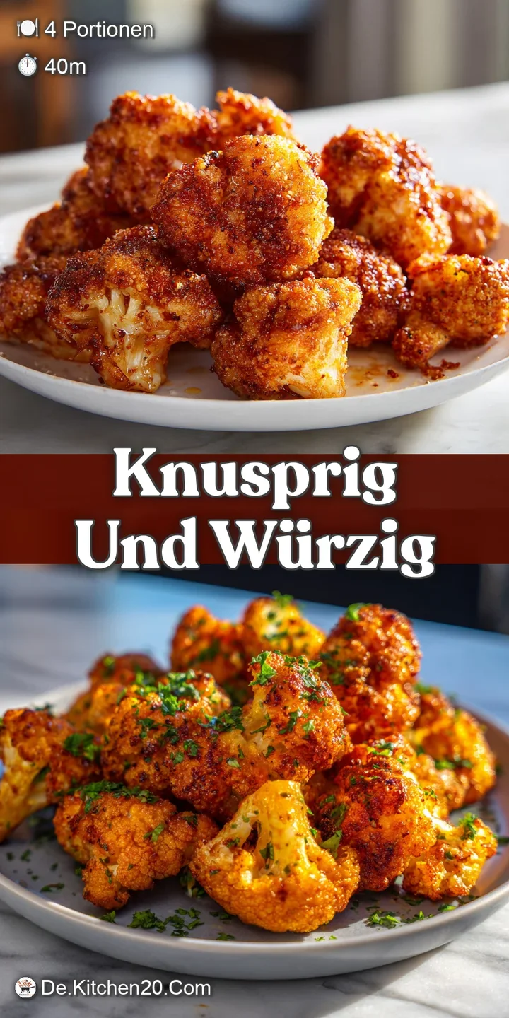 Close-up of a crispy, golden-brown cauliflower wing glistening with a rich, red sauce, hinting at savory, tangy flavors.