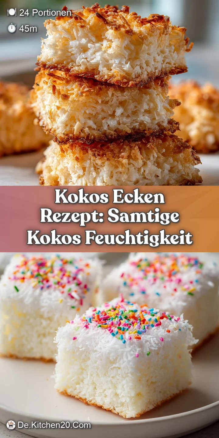 Close-up of a glazed coconut square reveals a moist, golden interior. Icing glistens, promising a sweet, rich, and satisfy...