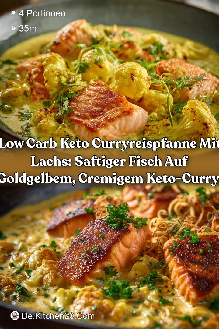 Low Carb Keto CurryReisPfanne mit Lachs: Saftiger Fisch auf goldgelbem cremigem Keto-Curry.