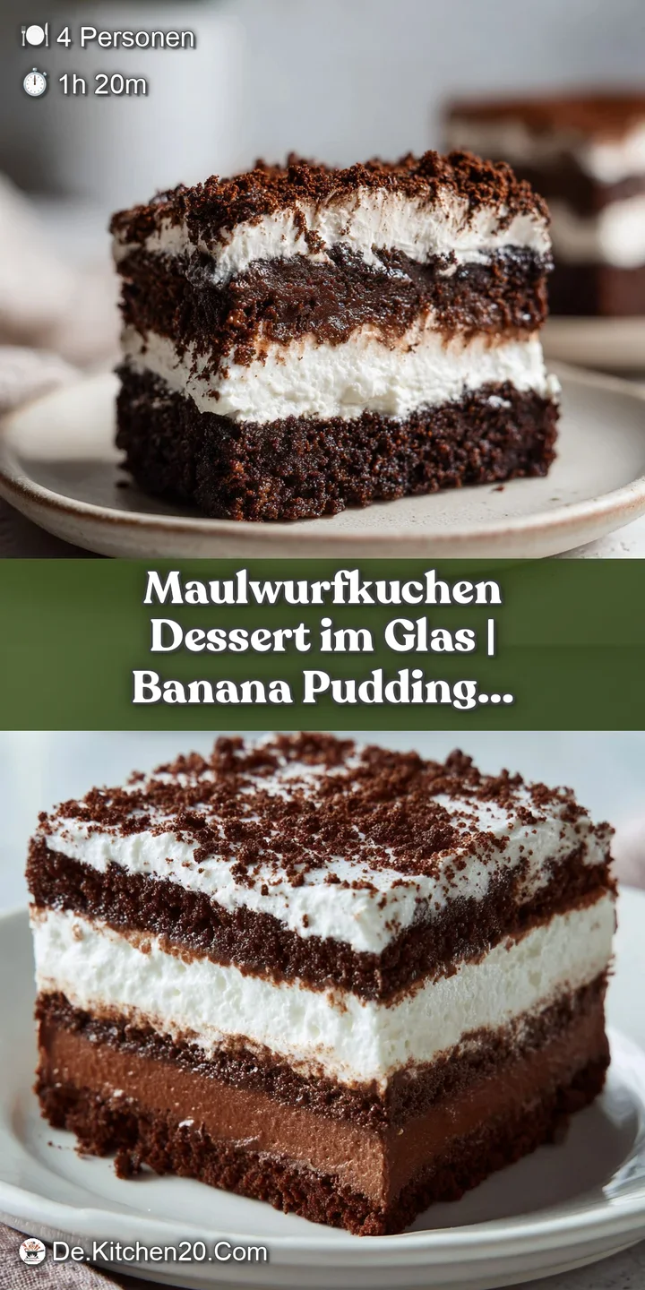 Nahaufnahme eines Glases mit cremiger wei&szlig;er F&uuml;llung, dunklen Schokost&uuml;cken und einer gl&auml;nzenden Schokoglassur.