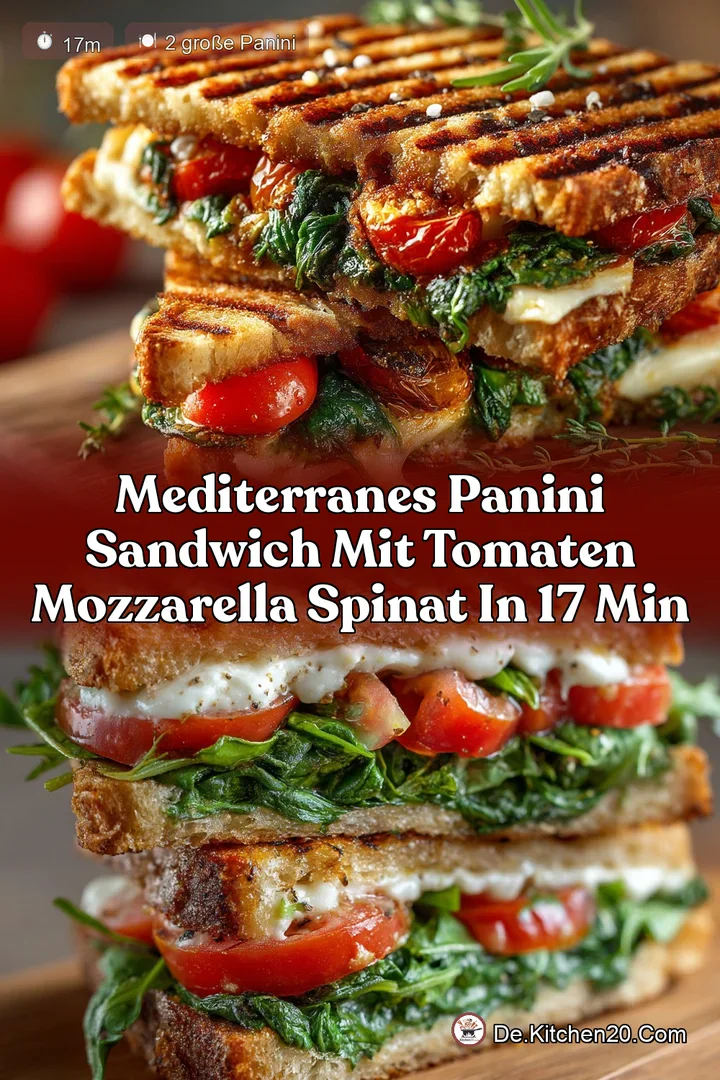 Mediterranes Panini Sandwich mit Tomaten Mozzarella Spinat in 17 Min
