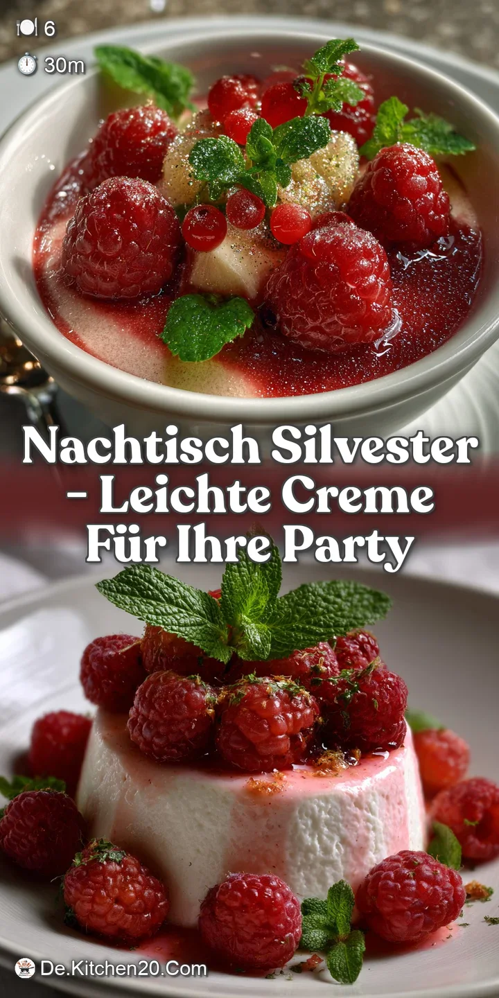 Close-up of a chilled champagne cream dessert. The creamy texture is contrasted by the red berries and a sparkling sugar d...