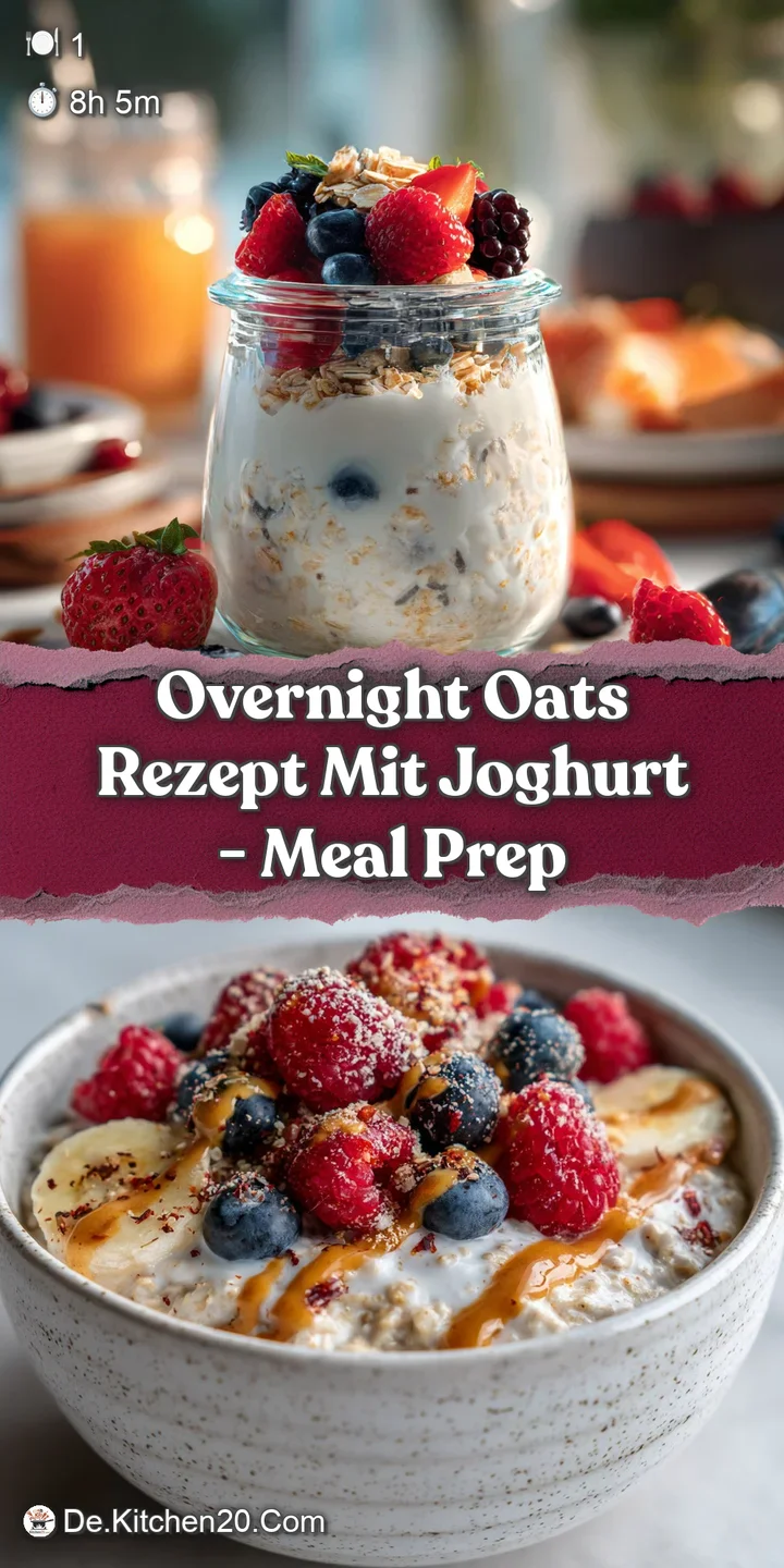 Close-up of overnight oats: Juicy berries glisten atop creamy yogurt, a spoonful of granola adding delightful crunch and v...