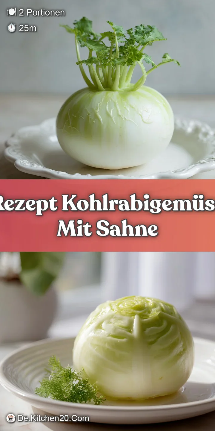 Close-up of tender kohlrabi bathed in rich, creamy sauce. Fresh green herbs provide a bright, appetizing contrast.