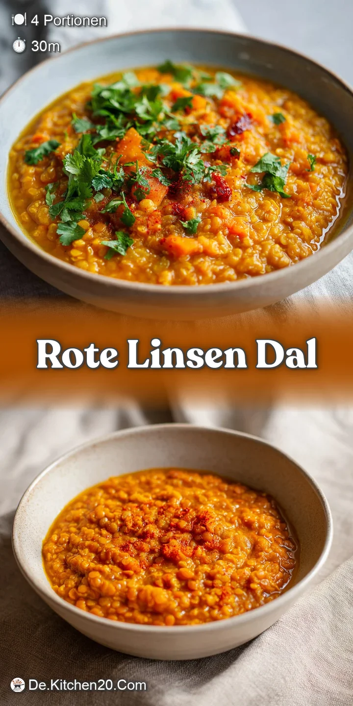 Close-up of creamy red lentil dal, revealing its rich texture. Drizzled coconut milk creates an appetizing, swirling pattern.