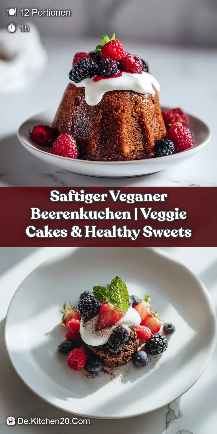 Close-up of plump, juicy mixed berries nestled into a golden, slightly cracked vegan cake batter.