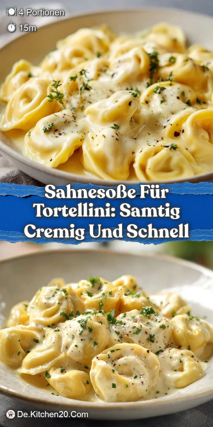 Close-up: Glossy, rich cream sauce clinging to cheese tortellini, inviting and warm with freshly cracked pepper.