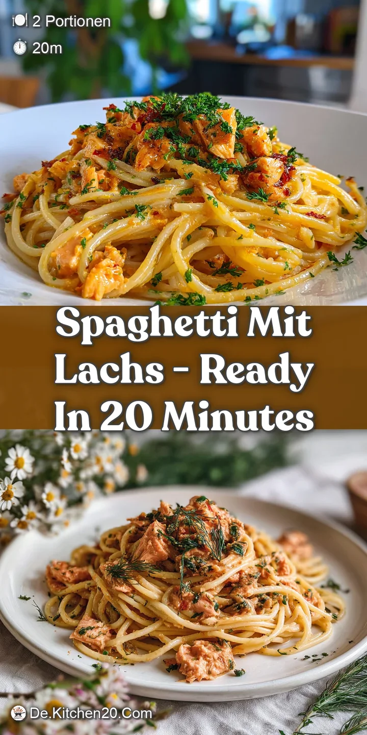 Close-up of spaghetti strands coated in a velvety sauce, dotted with tender pink salmon pieces and vibrant green dill.