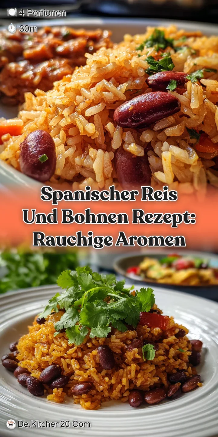 Close-up: glistening Spanish rice and tender beans; a vibrant, flavorful dish. Hints of spice, earthy aroma visually appar...