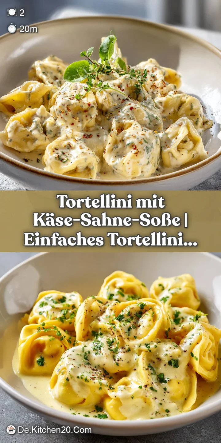 Close-up of plump tortellini glistening in a rich, creamy sauce. The dish is inviting, promising a comforting and flavorfu...