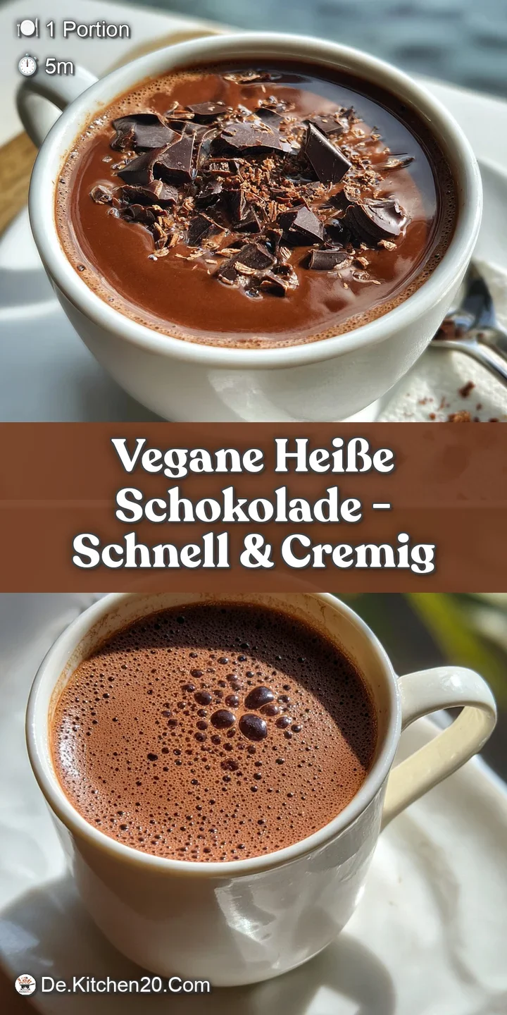 Close-up of velvety vegan hot chocolate, its glossy surface reflecting the light, hinting at warmth and decadent flavor.