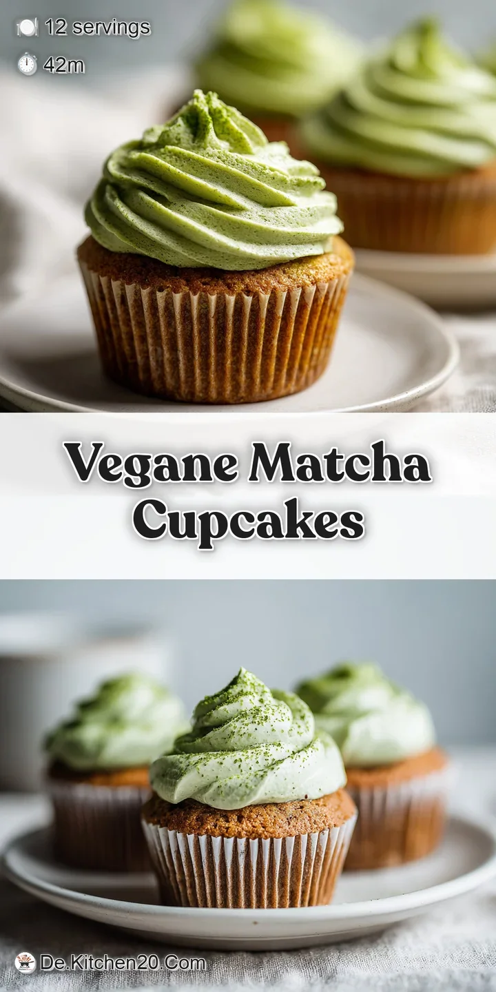 Close-up of a moist, green matcha cupcake, highlighting the soft crumb and the subtle, powdered sugar dusting on top.