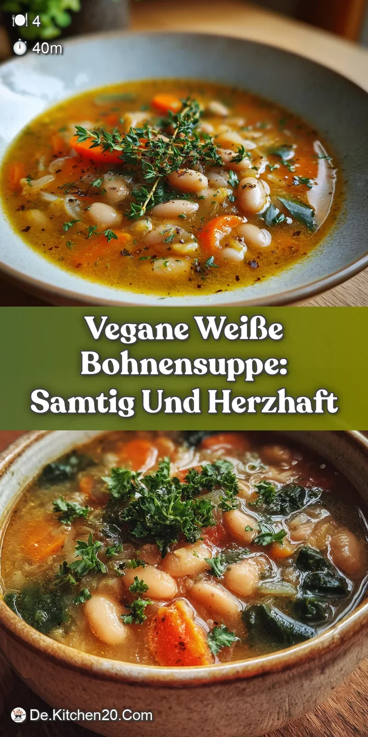 Close-up of thick, creamy white bean soup with visible flecks of herbs and glistening olive oil, showcasing its rich texture.