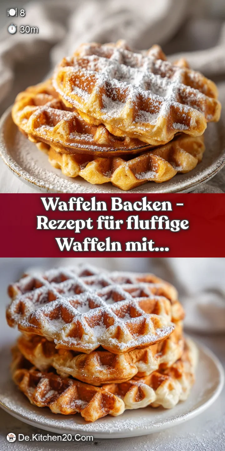 Close-up of crisp, airy waffle squares with a light dusting of white powdered sugar.