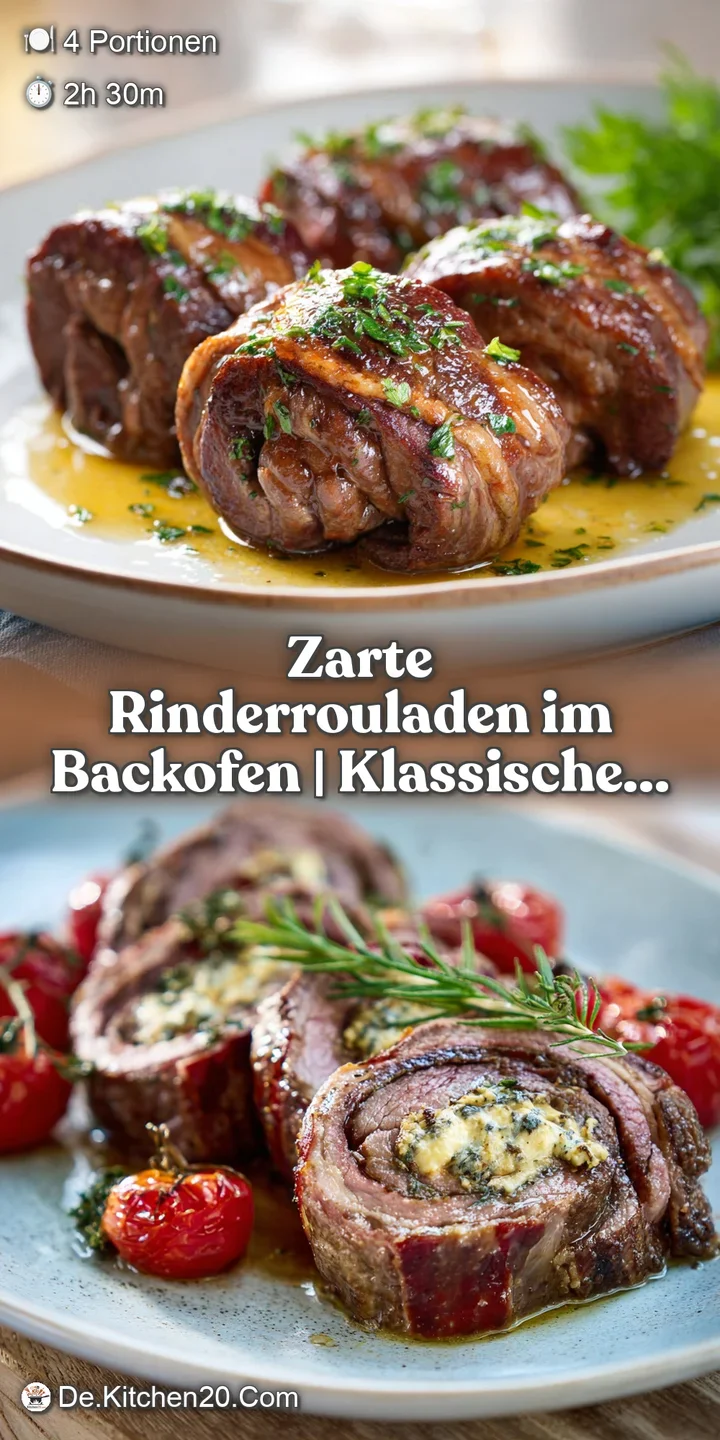 Juicy, slow-cooked beef Roulade showcasing its dark, tender texture with a glossy sauce and a hint of herb garnish.