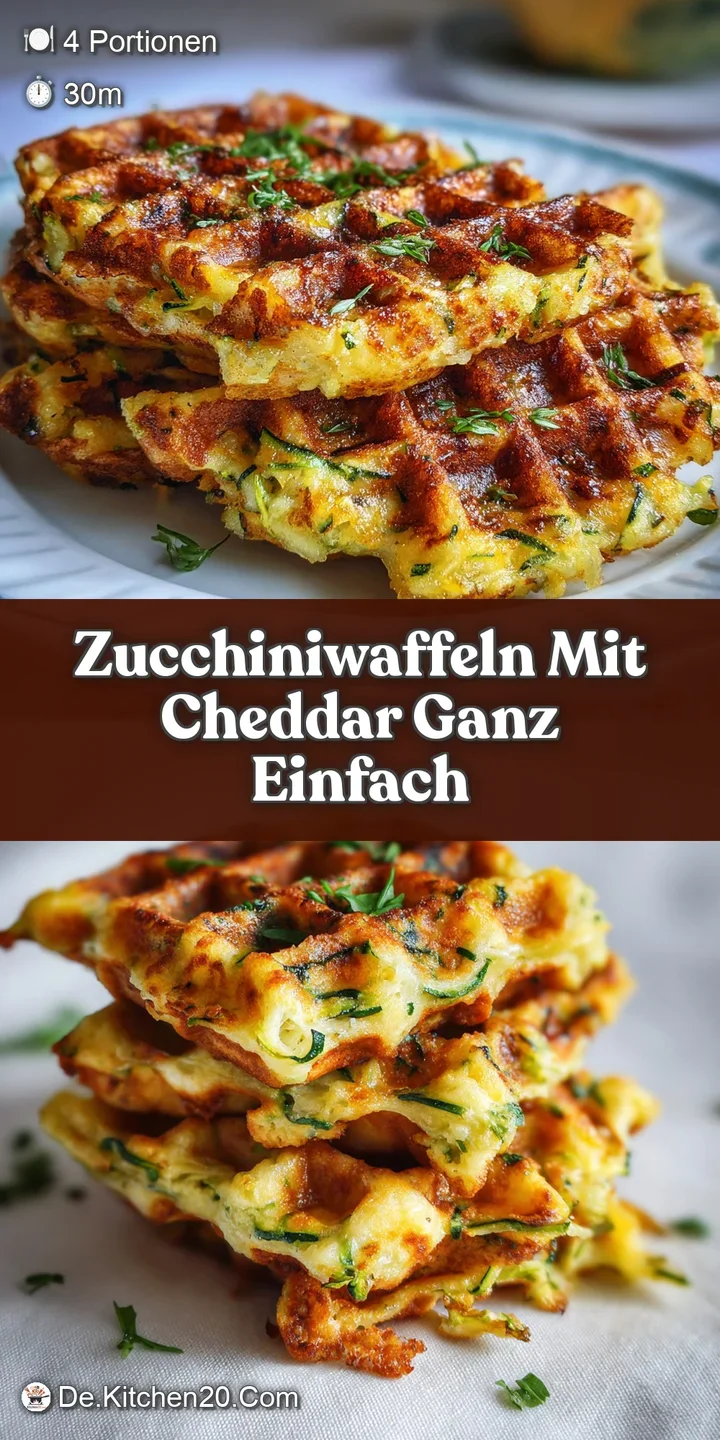 Close-up of a warm, golden zucchini waffle with melted cheddar. Crispy edges and flecks of herbs entice the eye with savor...