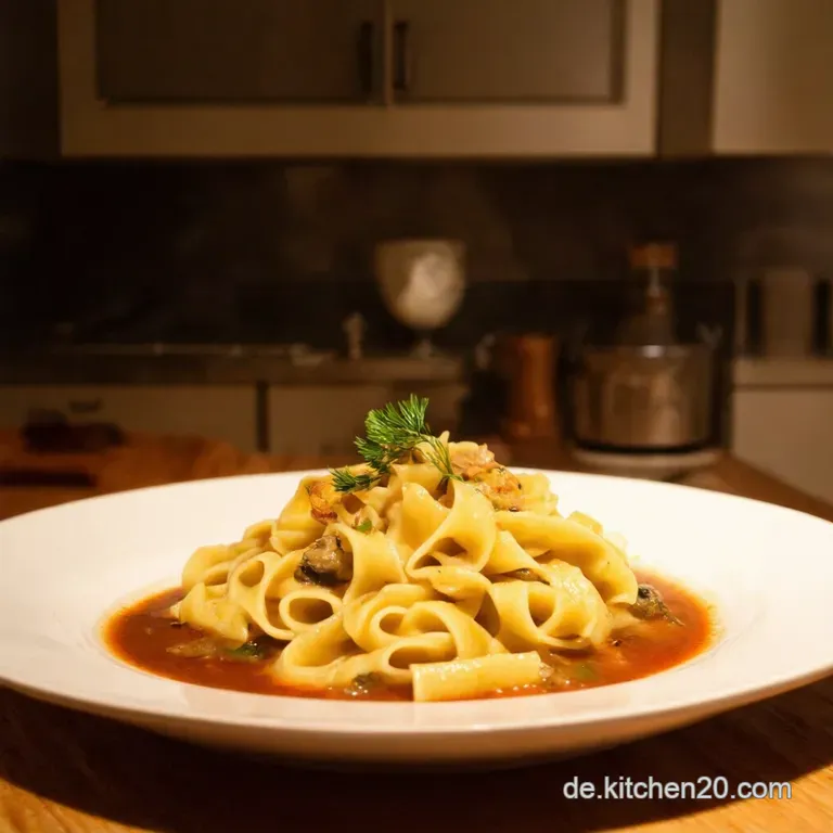 Bandnudeln in Cremiger Waldpilzsauce Mit Knusprigem Salbei presentation
