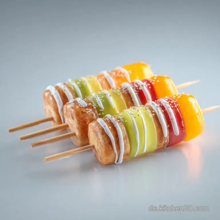 Artfully arranged skewers with plump pretzels, sharp cheese, and fresh herbs, presented on a white plate with subtle garnish.