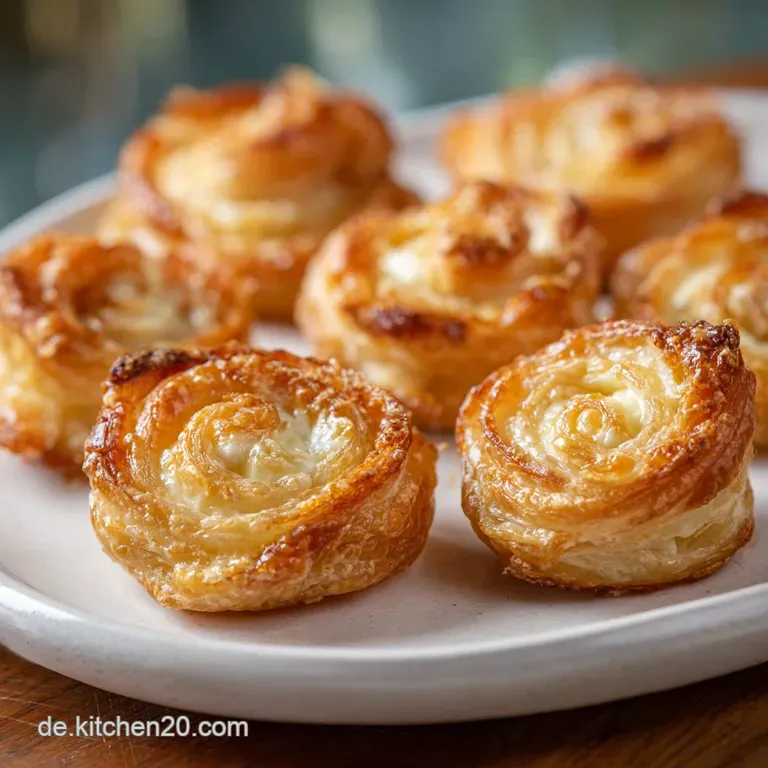 Warm, flaky pastry parcels artfully arranged with a swirl of vibrant cranberry jam and fresh thyme sprigs.