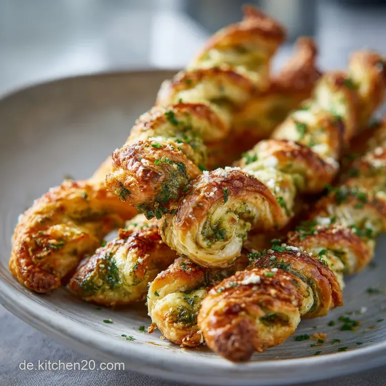 Bl&auml;tterteigstangen Pesto Feta: Knusprig und W&uuml;rzig