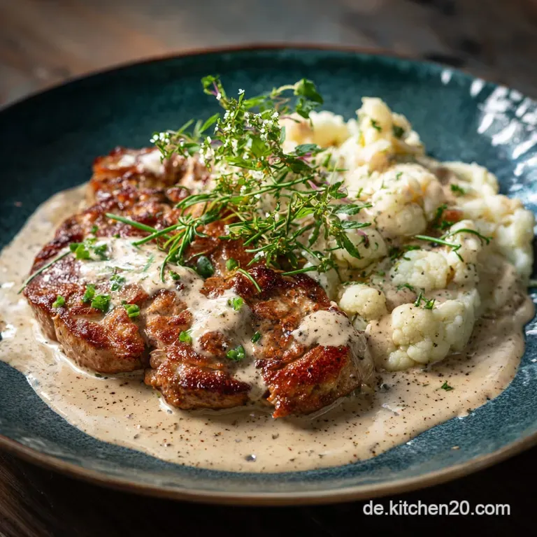 Gebratenes Blumenkohlsteak Mit Cremiger Pfefferrahmsauce Der Sattmacher presentation