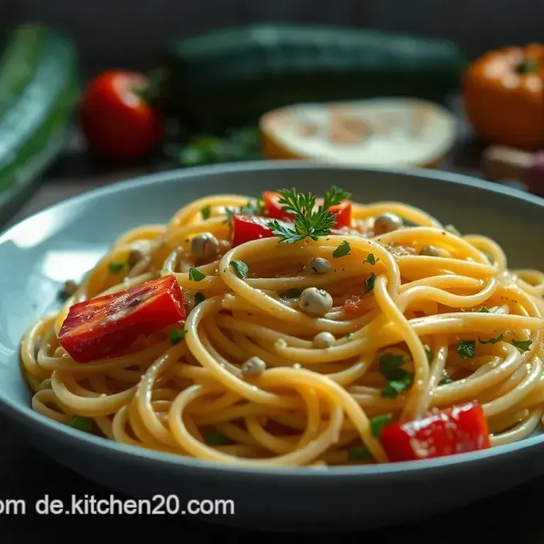 Bunte Nudeln mit frischem Gemüse und leichter Soße