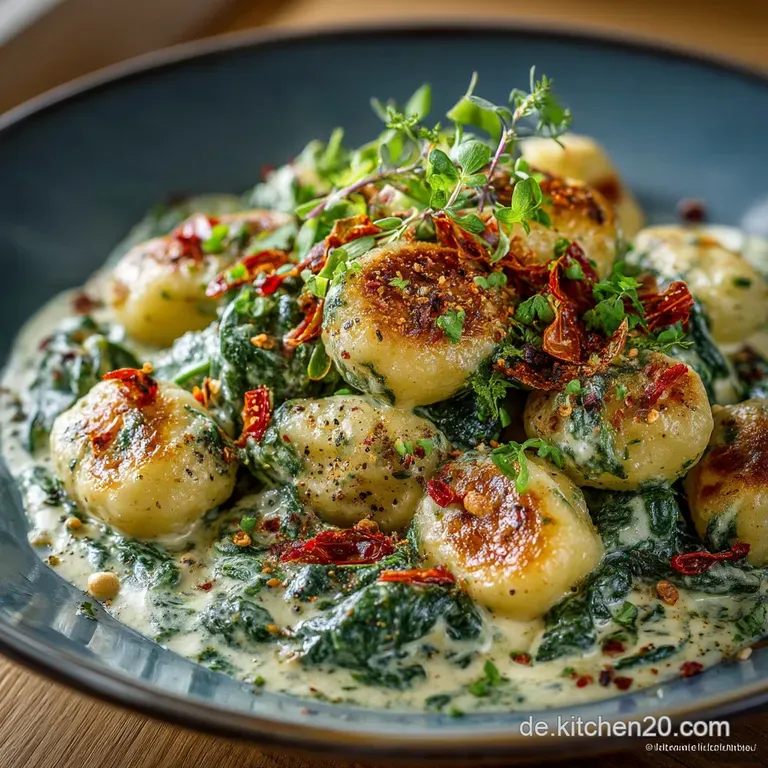 Herzhafte Gnocchi mit cremiger SpinatRicottaSauce presentation