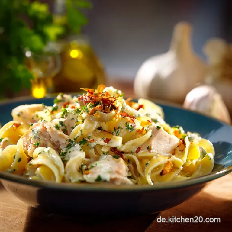 Cremige H&auml;hnchenPasta mit Knoblauch: Der schnelle Seelenw&auml;rmer