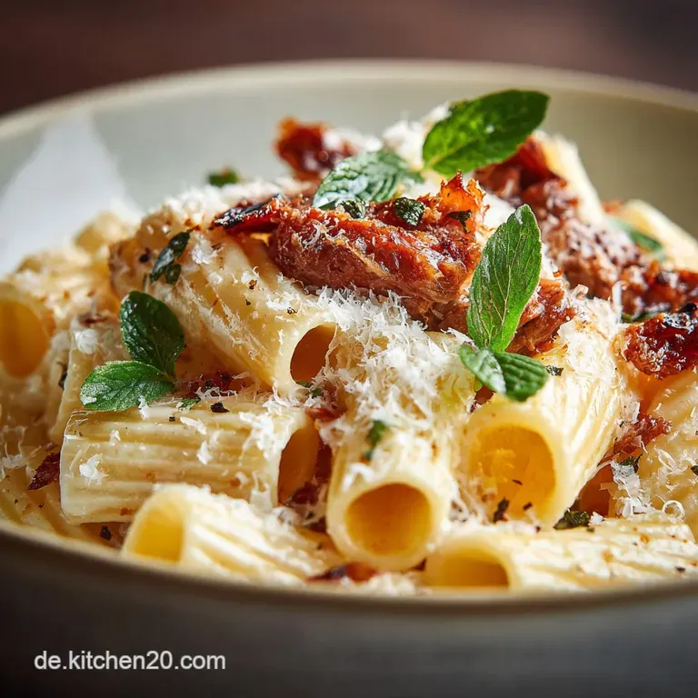 Cremige Parmesanrindfleischrigatoni Mit Herzhaftem Ragout presentation